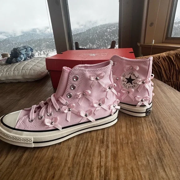 Converse Pink Bow High-Top Sneakers - Picture 4 of 9